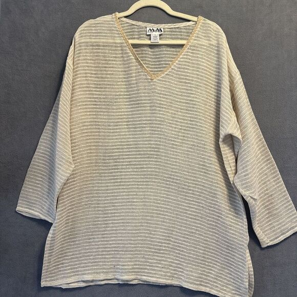 MM Krizia Open Knit Tunic Top Silk Linen Blend Womens Size L Beige Made in USA - Picture 1 of 8